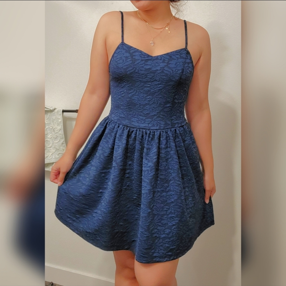 Cotton On Blue Floral Textured Skater Mini Dress size Small